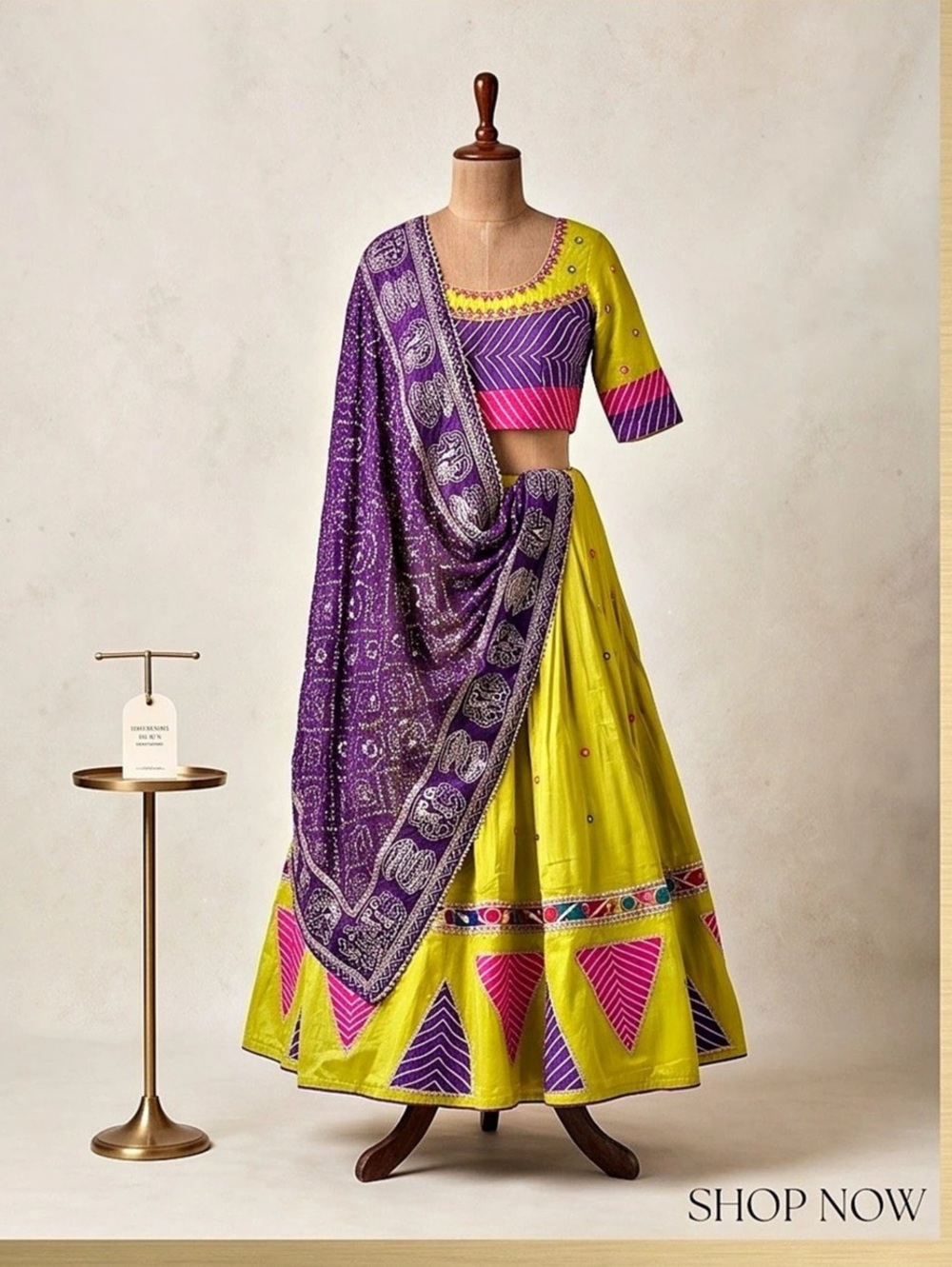 Green & Purple Embroidered Lehenga Set Like New
